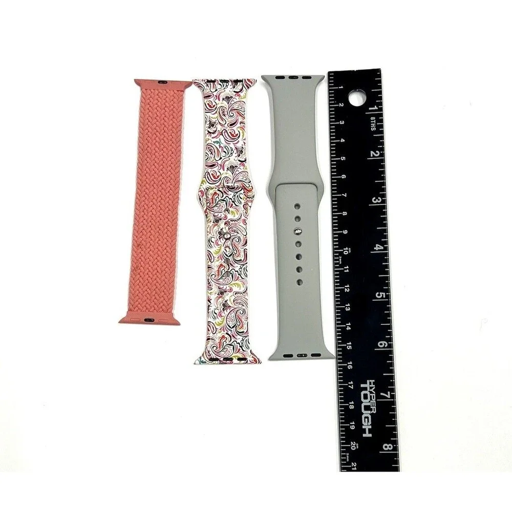 Lot of 3 Smartwatch Bands 42/44/45mm gray, pink & paisley (pink is stretchy)